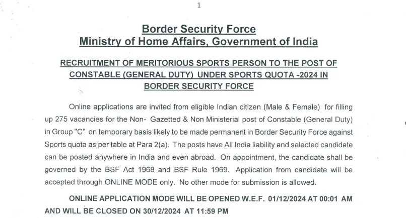 BSF Constable GD Recruitment 2024
